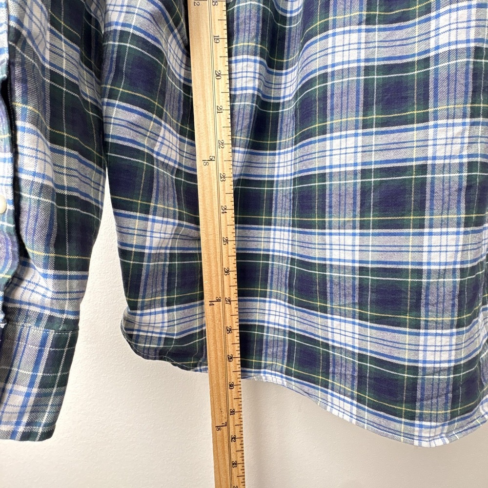 Ralph Lauren Button Down Shirt Mens Medium Navy Blue White Tartan Plaid Preppy - Picture 6 of 9
